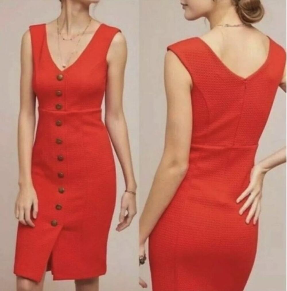 Maeve by Anthropologie Orange Textured Buttondown Sleeveless Dress